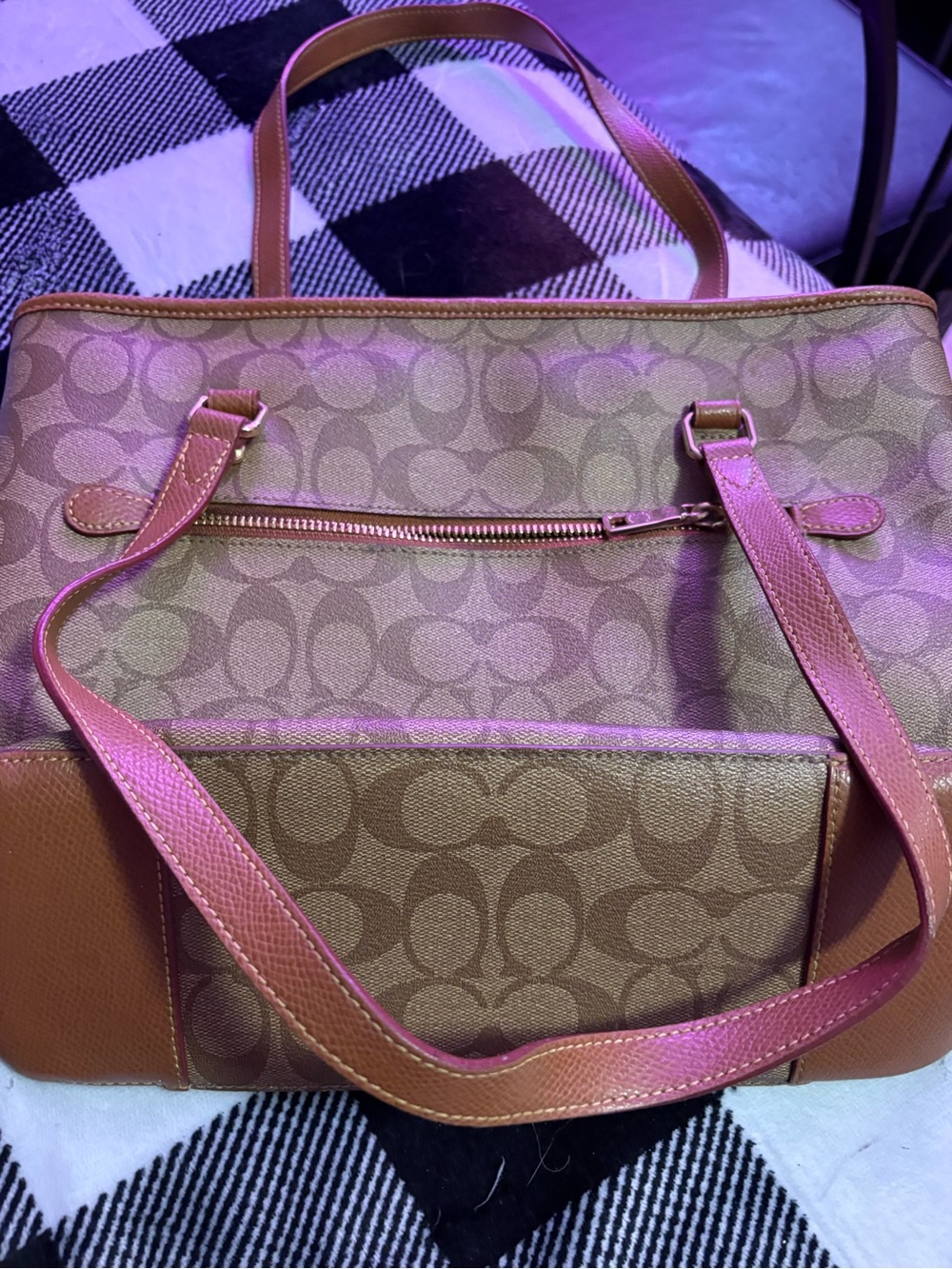 Coach Brown Signature Leather Shoulder Tote - Picture 9 of 11